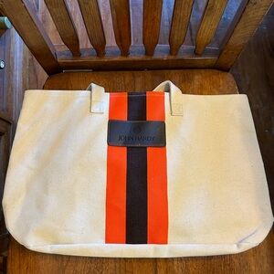 John Hardy Brown & Orange Striped Canvas Tote Bag NWOT